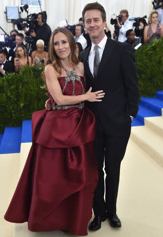 <p>Theo Wargo/Getty</p> Shauna Robertson and Edward Norton attend the "Rei Kawakubo/Comme des Garcons: Art Of The In-Between" Costume Institute Gala on May 1, 2017 in New York City.
