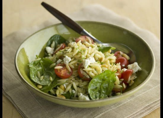 <strong>Get the <a href="http://www.huffingtonpost.com/2011/10/27/orzo-salad-with-tomatoes_n_1057855.html" target="_hplink">Orzo Salad with Tomatoes, Feta and Basil Vinaigrette recipe</a></strong>    This pasta salad is packed with vibrant flavors from tomatoes, baby spinach, and feta. A pesto-like basil vinaigrette ties everything together.