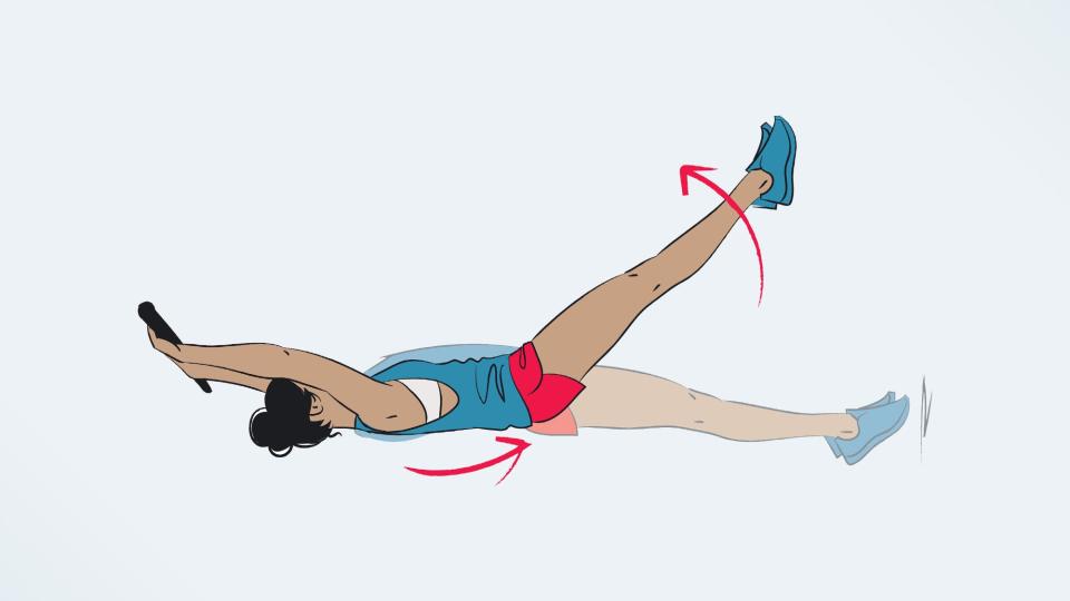 an illo of a woman doing a hollow hold with a weight