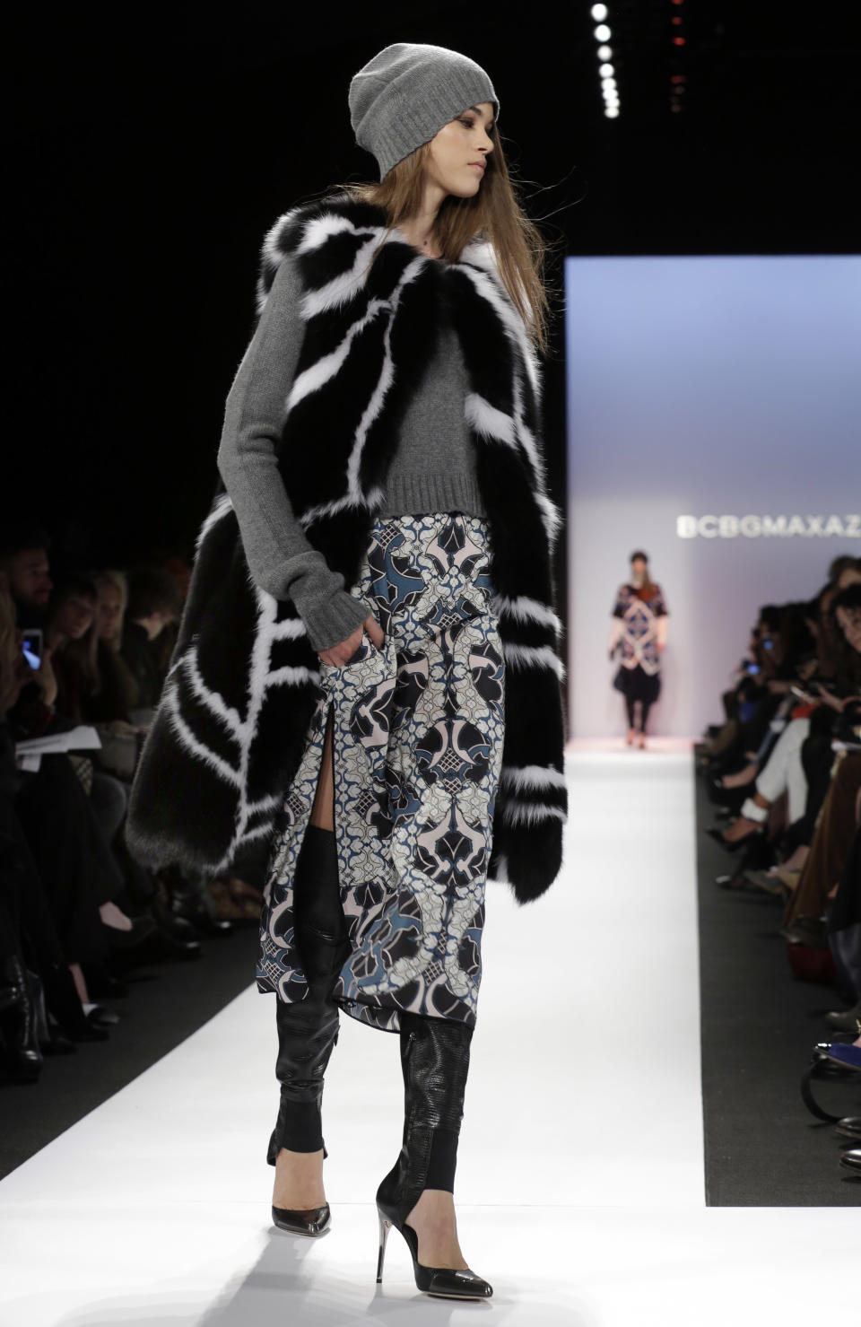 The BCBG Max Azria Fall 2013 collection is modeled during Fashion Week in New York on Thursday, Feb. 7, 2013. (AP Photo/Richard Drew)