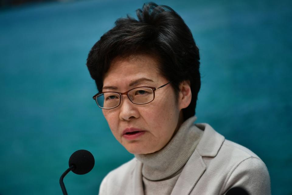 Hong Kong's Chief Executive Carrie Lam speaks during a press conference in Hong Kong: AFP via Getty Images