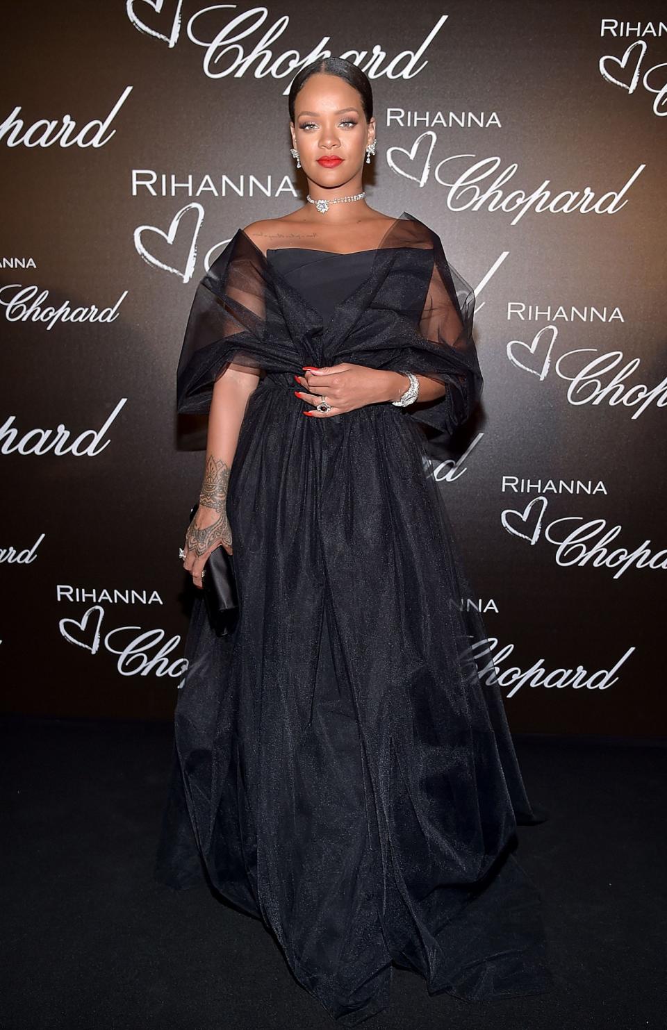 <p>Rihanna glammed up in a structural black Ralph & Russo gown.<br><i>[Photo: Getty]</i> </p>