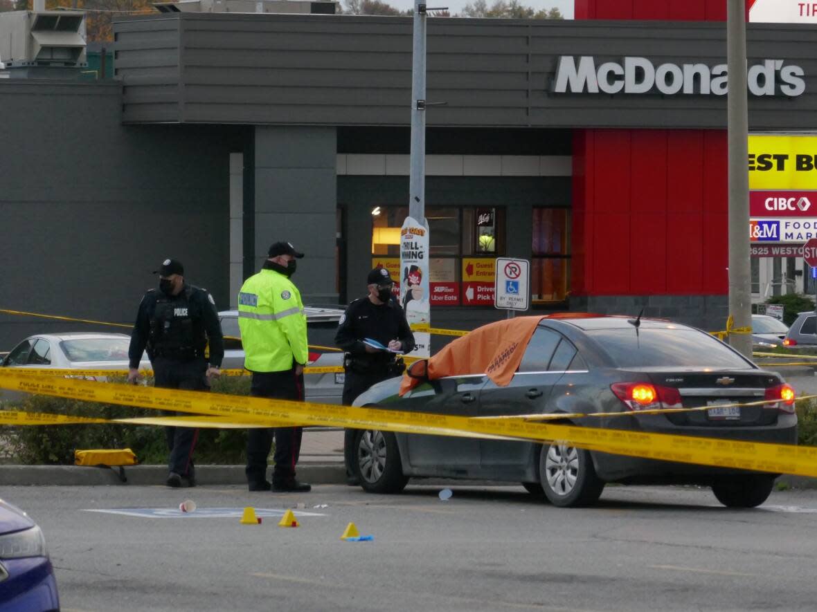 Toronto police homicide detectives are investigating a fatal shooting near Weston Road and Highway 401 on Saturday. (Mark Bochsler/CBC - image credit)