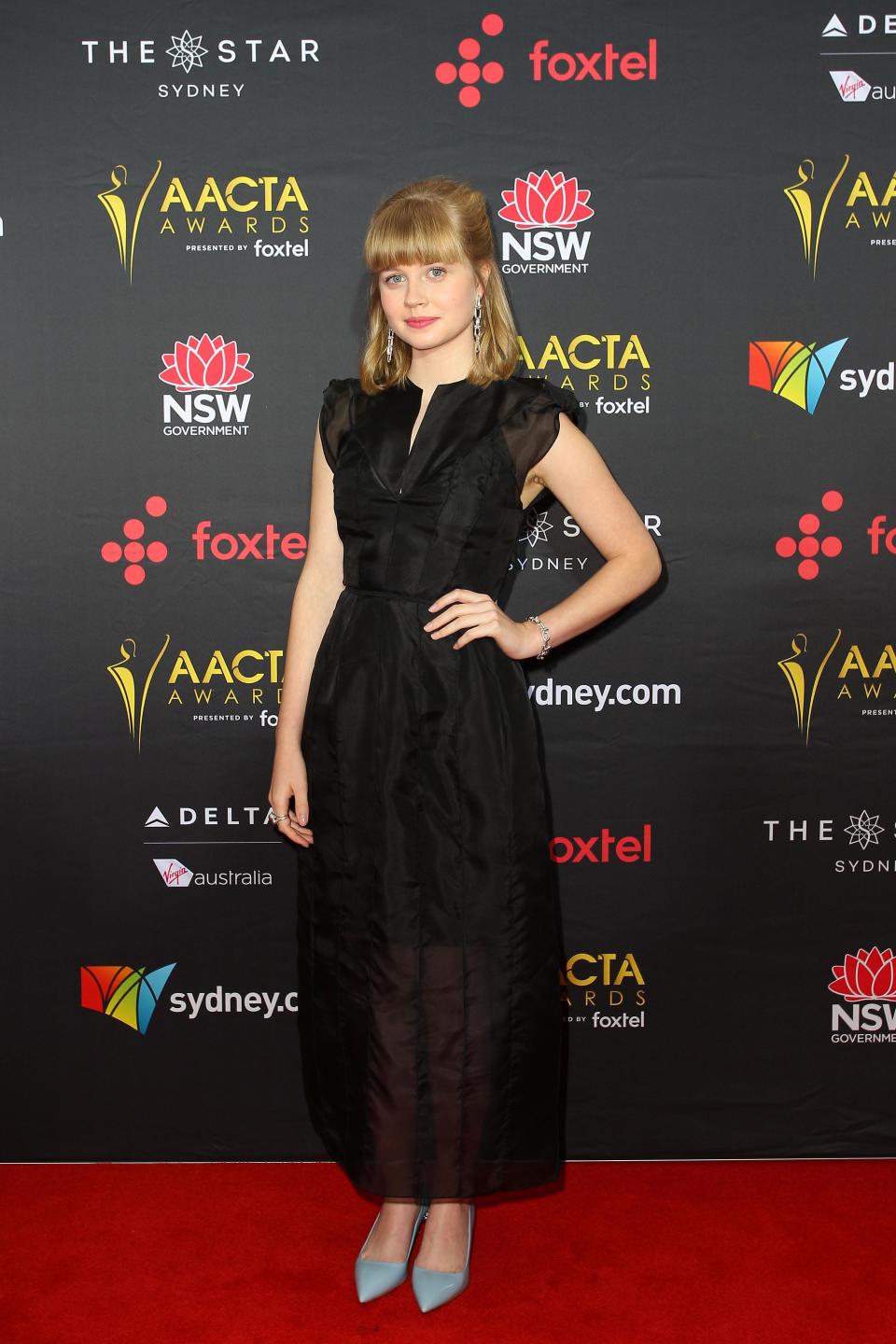 <p>Jasper Jones actress Angourie Rice, went for an equally demure look in a little black frock and kitten heels.</p>