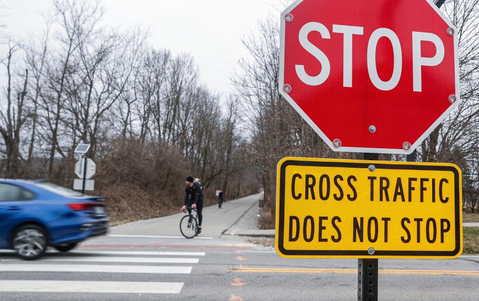 The Monon cross walk at 161th St., Westfield, Monday, March 10, 2020. 