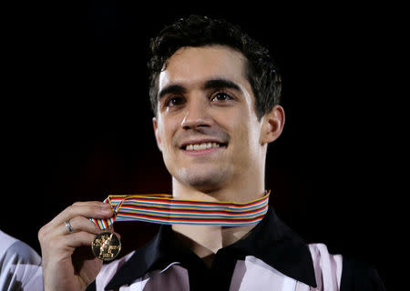 FILE PHOTO: Figure Skating - ISU European Championships 2017 - Men's Victory Ceremony - Ostrava, Czech Republic, 28/1/17. Gold medallist Javier Fernandez of Spain attends the ceremony. REUTERS/David W Cerny/File Photo