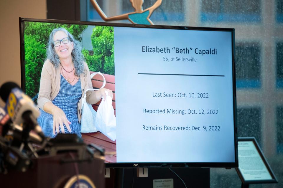 Bucks County District Attorney Matt Weintraub talks at a press conference regarding homicide and related charges against Stephen Capaldi, 57, in the murder of his wife Elizabeth “Beth” Capaldi. The husband has been charged with strangling her to death, dismembering her and burying parts of her body near Philadelphia International Airport. 