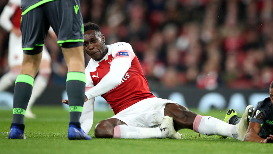 Arsenal’s Danny Welbeck reacts in pain during the UEFA Europa League, Group E match at the Emirates Stadium, London. (Photo by Nick Potts/PA Images via Getty Images)