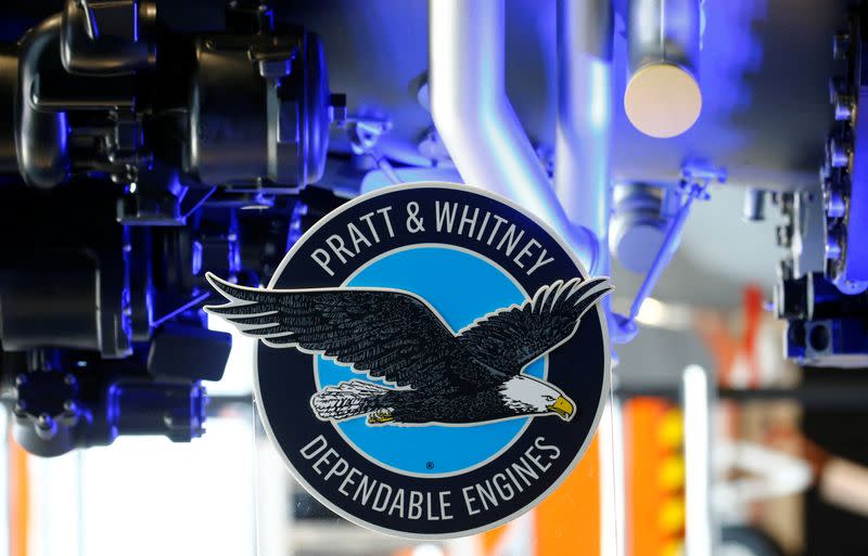 Logo of Pratt & Whitney is seen during a media presentation at the Swiss Air Force base in Emmen
