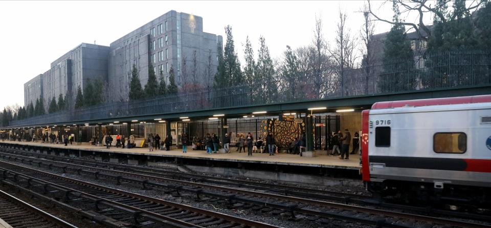 A northbound Metro-North train arrives at the Fordham Station in the Bronx, Feb. 8, 2024.