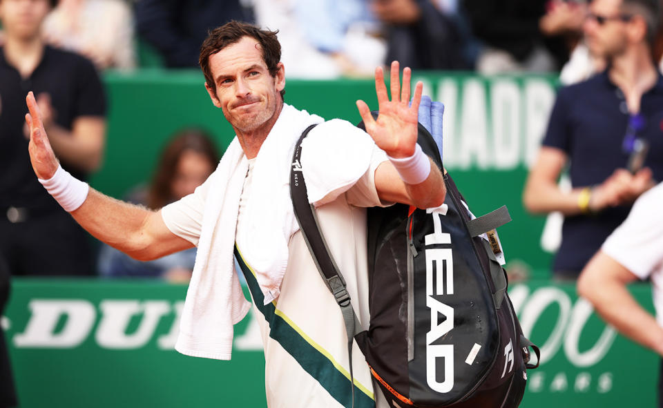 Andy Murray, pictured here waving to fans after his loss to Alex de Minaur at the Monte Carlo Masters.