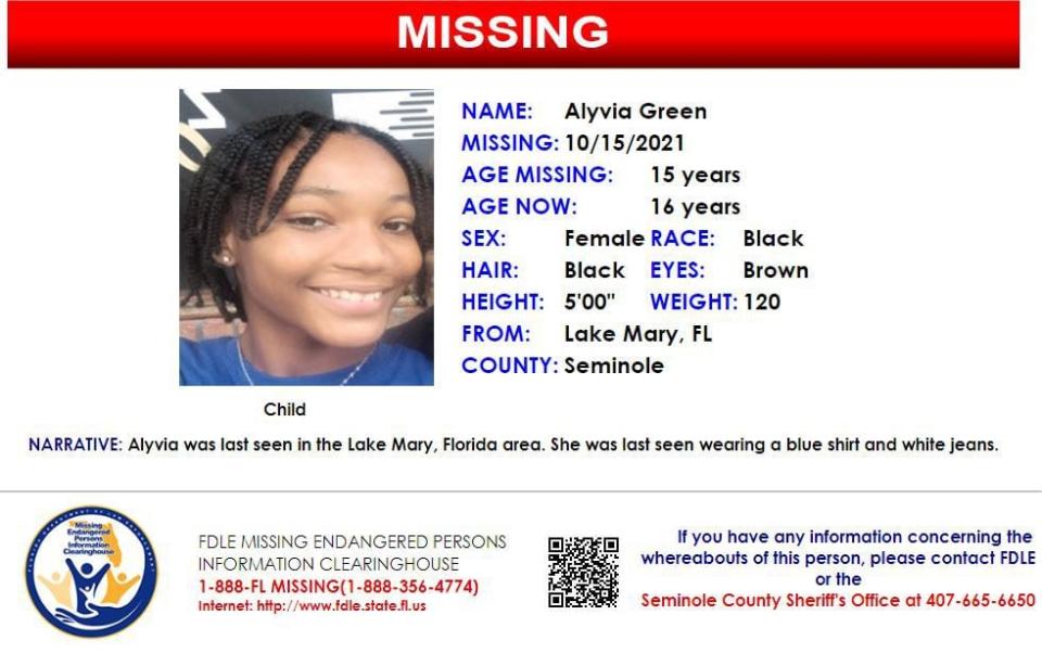 Alyvia Green was last seen in Lake Mary on Oct. 15, 2021.