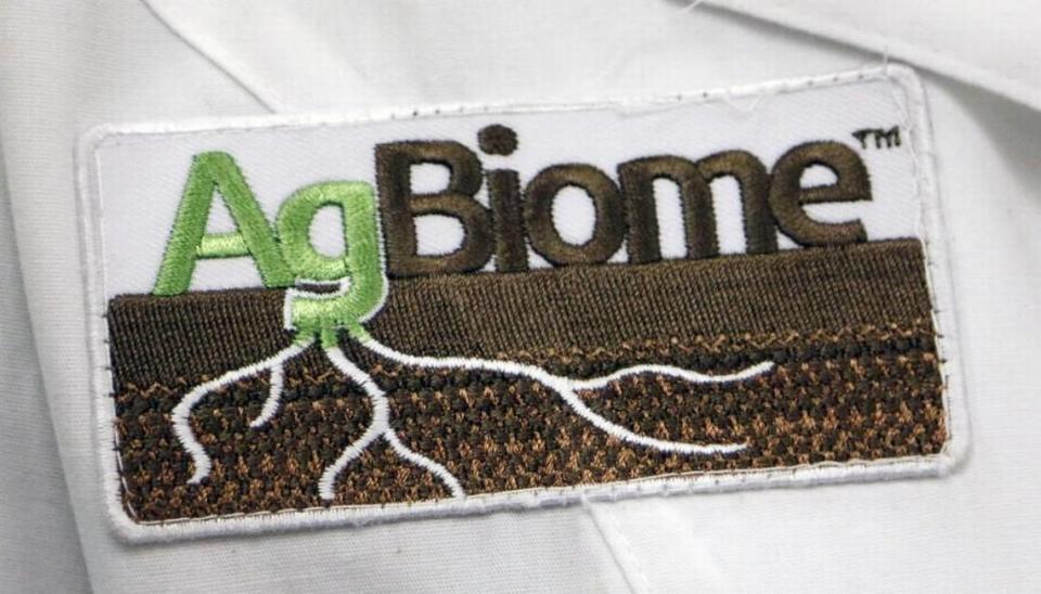 The company logo for AgBiome, Inc. is distinctive on employee lab coats in the research areas Wednesday, October 14, 2015. AgBiome, Inc. is an RTP agricultural biotech company that specializes in plant, root and soil analysis for pest management and plant enhancement. The entrepreneurial agricultural biotech company started up in RTP in early 2013 and has relied more and more on out of state investors to raise money for development of their new products.