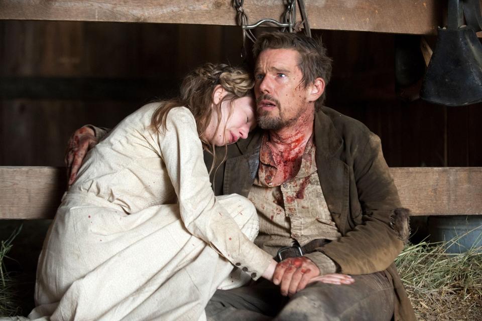 IN A VALLEY OF VIOLENCE, from left: Taissa Farmiga, Ethan Hawke