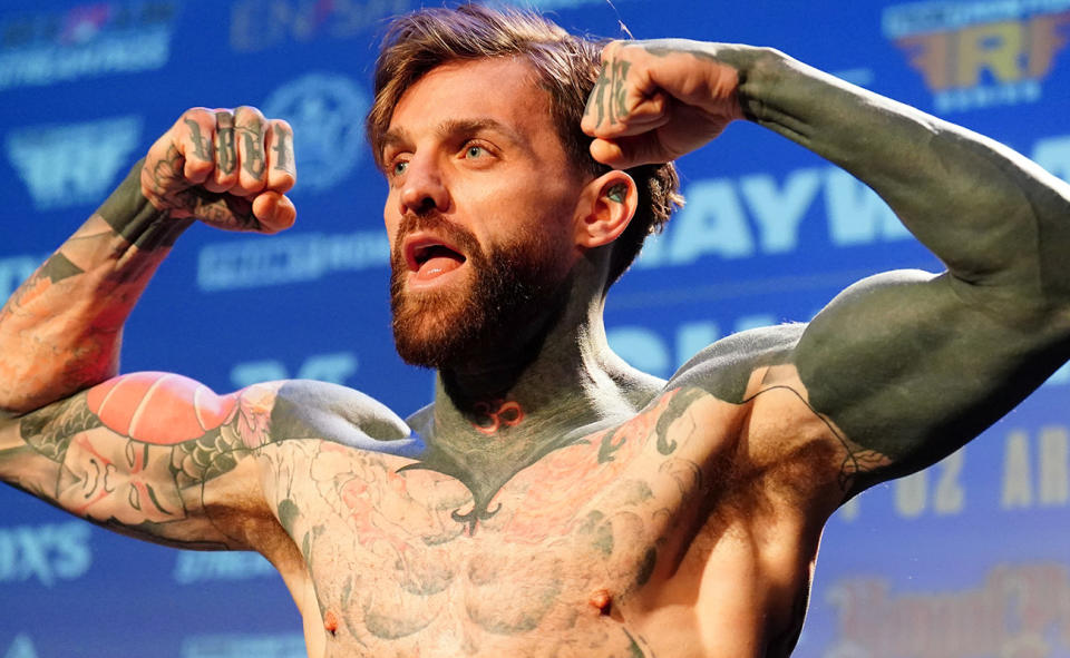 Aaron Chalmers, pictured here weighing in before his fight against Floyd Mayweather. 