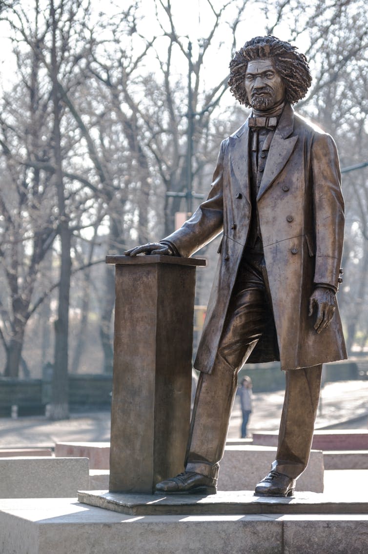 <span class="caption">Frederick Douglass statue in Harlem, New York.</span> <span class="attribution"><a class="link " href="https://www.shutterstock.com/image-photo/new-york-january-6-2013-frederick-124101484?src=Zi_L4wsrGAwVmPHpZxrzTw-1-2" rel="nofollow noopener" target="_blank" data-ylk="slk:Shutterstock/stockelements;elm:context_link;itc:0;sec:content-canvas">Shutterstock/stockelements</a></span>