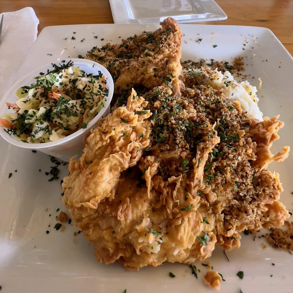 The Cajun sweet fried chicken at Ski Beach has a delightfully crispy crunch and begs the question, "how can we make the batter even more sinful?"