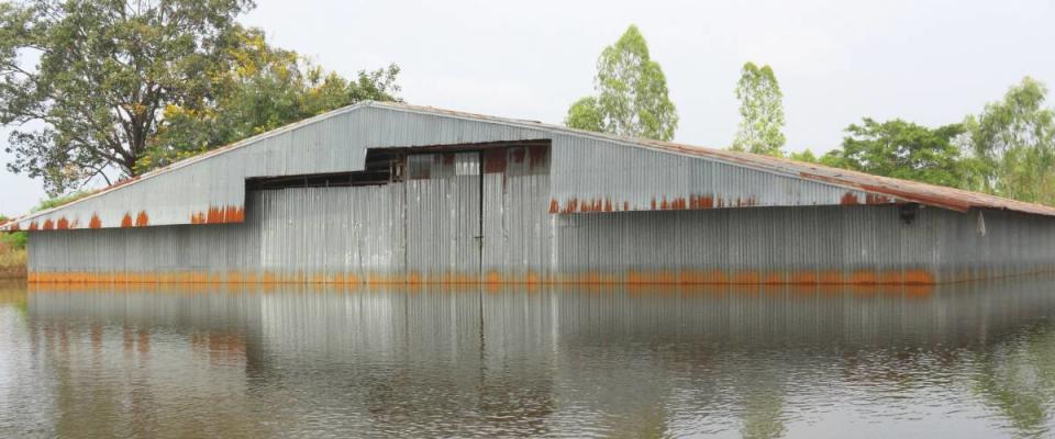 Flood.Flood old warehouse.