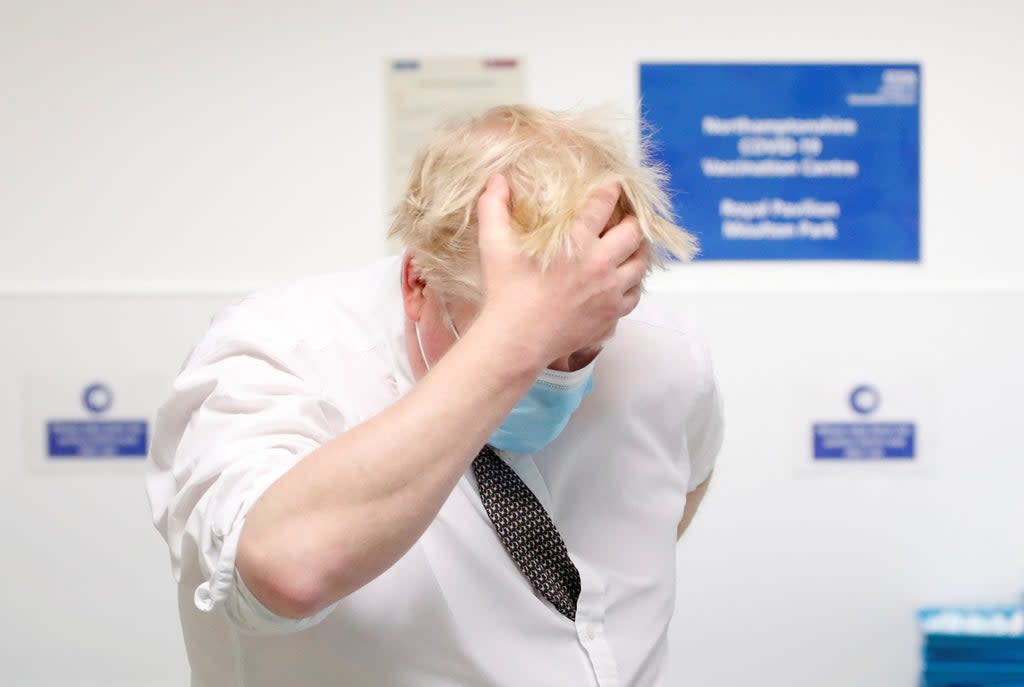 Prime Minister Boris Johnson during a visit to a vaccination centre in Northamptonshire. (Peter Cziborra/Reuters/Pool) (PA Wire)