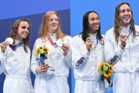 <p>Biography: Smith is 19, Jacoby is 17, Huske is 18 and Weitzeil is 24</p> <p>Event: Women's medley relay (swimming)</p> <p>Quote: Weitzeil: "We're racing the best in the world, and we're so close to being gold. We're just so proud of ourselves."</p>
