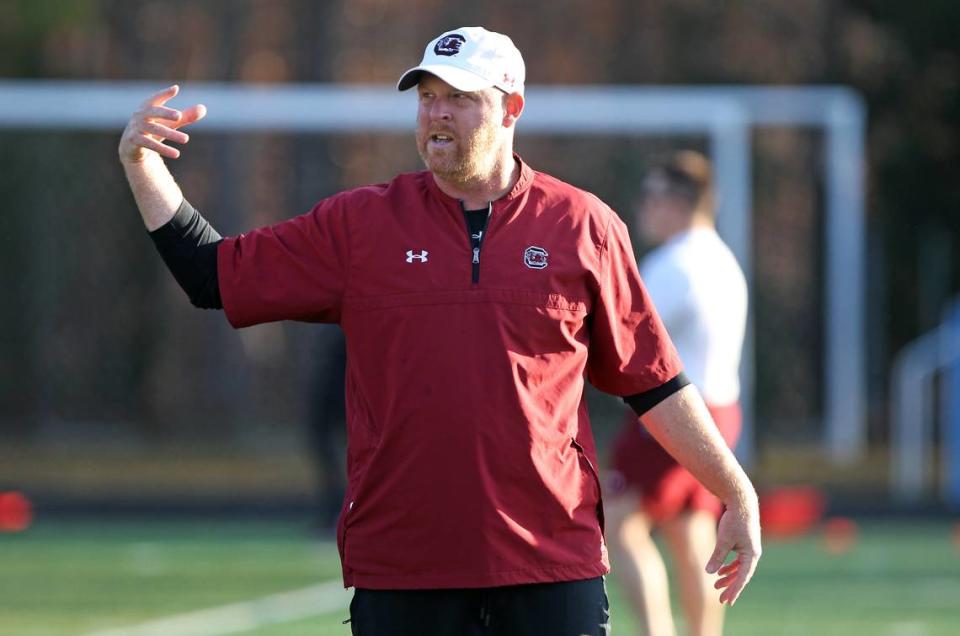 From December 2021, South Carolina’s Erik Kimrey during bowl practice at Charlotte Christian School.