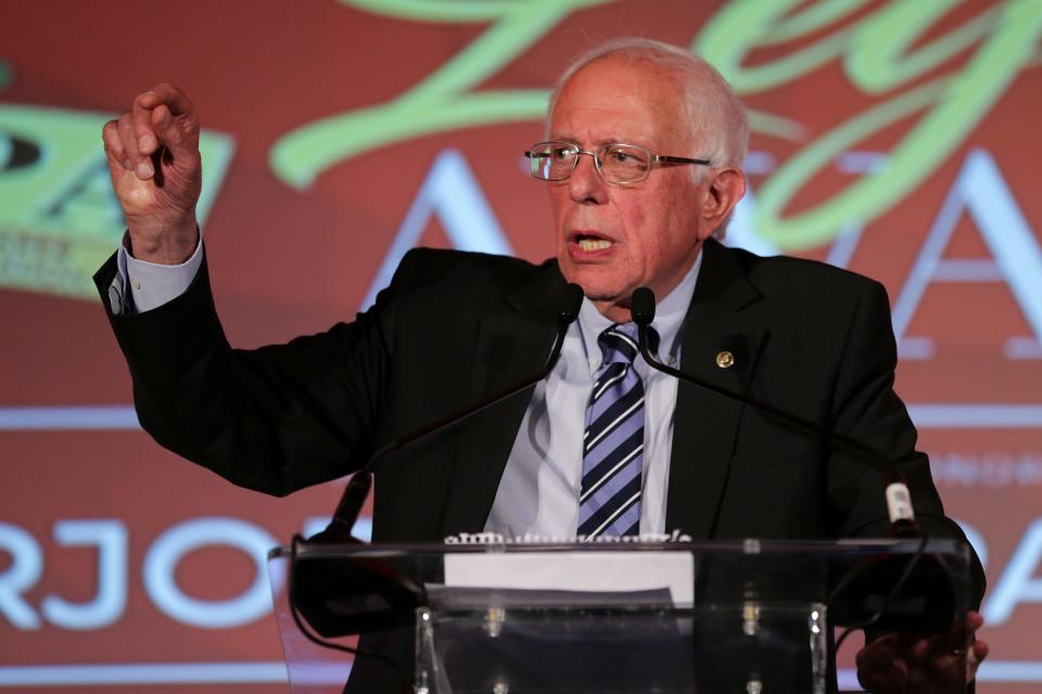 U.S. Sen. Bernie Sanders delivers remarks, Friday, June 28, 2019, during the 2019 National Newspapers Publishers Association Convention at the Westin Hotel in Cincinnati.