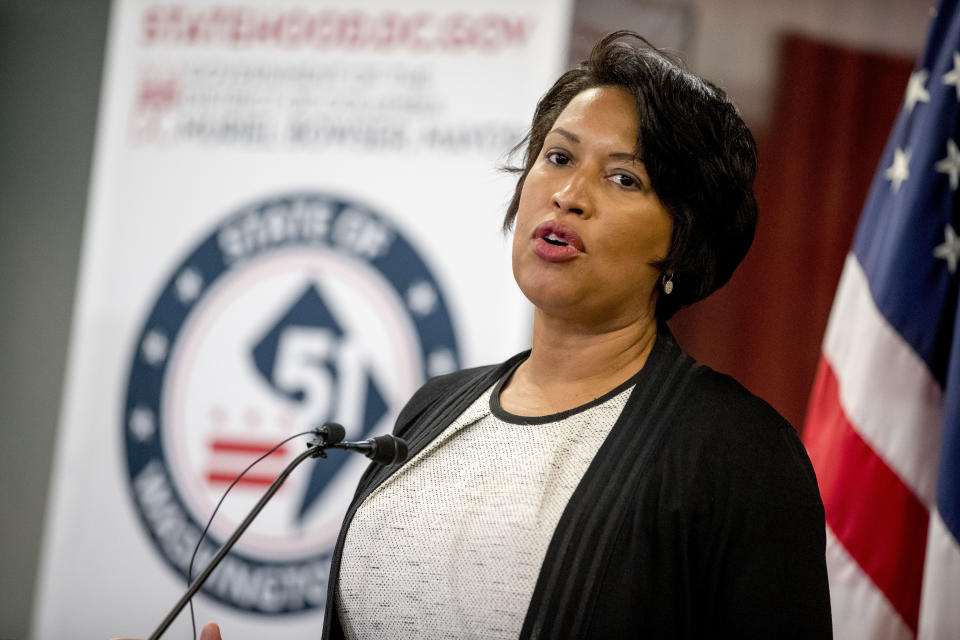 District of Columbia Mayor Muriel Bowser speaks at a news conference on District of Columbia statehood on Capitol Hill, Tuesday, June 16, 2020, in Washington. House Majority Leader Steny Hoyer of Md. will hold a vote on D.C. statehood on July 26. (AP Photo/Andrew Harnik)