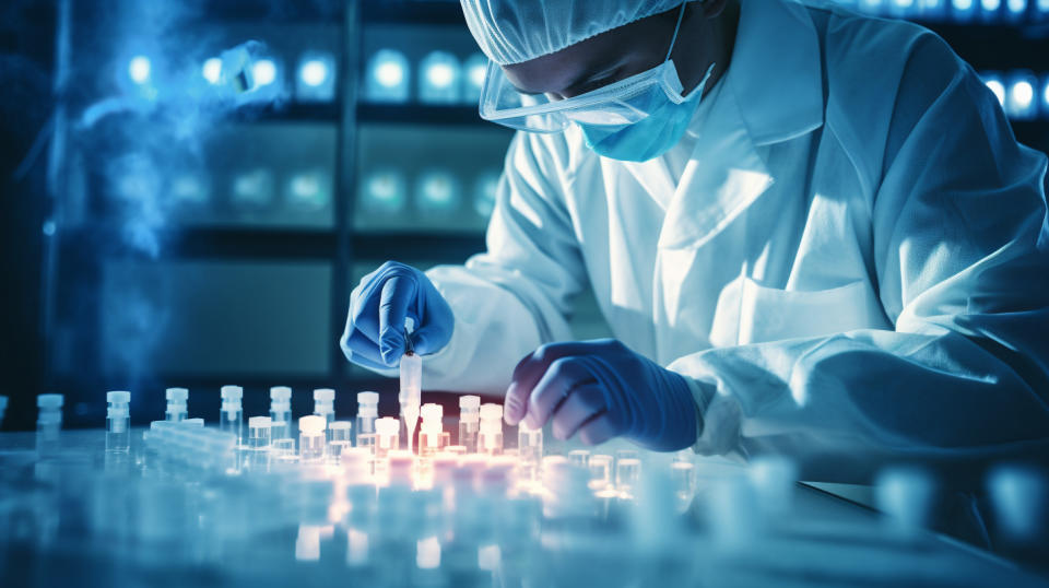 A pharmacist counting out doses of COVID-19 vaccine manufactured by the company.