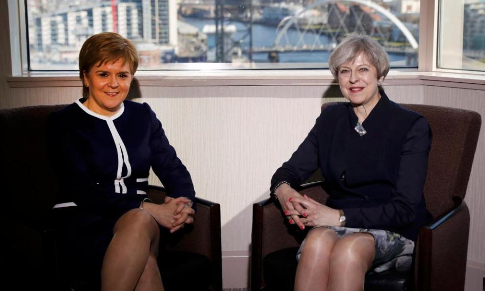 Nicola Sturgeon meets Theresa May at the Crowne Plaza hotel in Glasgow.