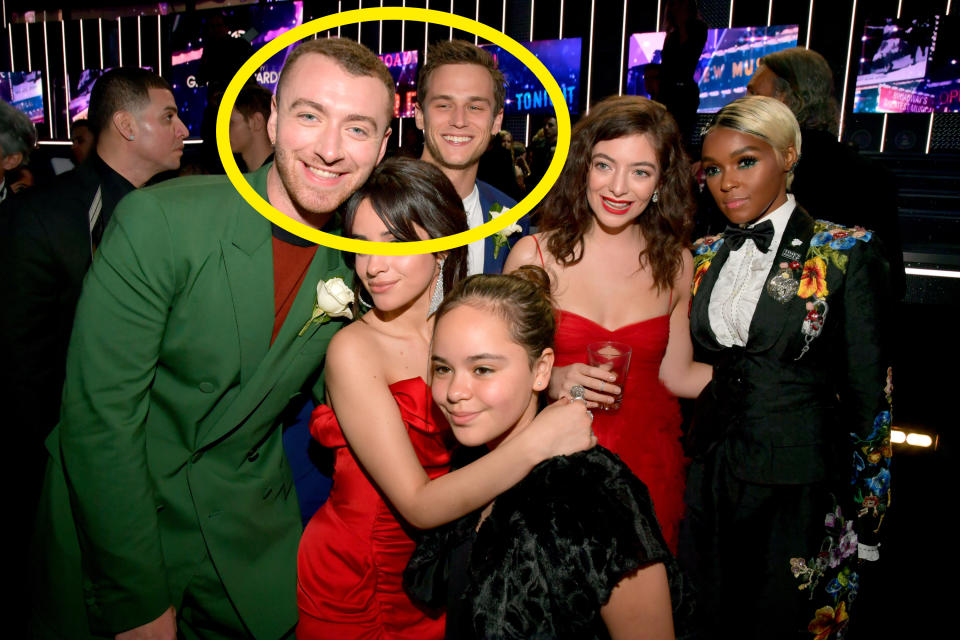 Sam and Brandon's faces circled amid a group of people, including Lorde and Janelle Monáe