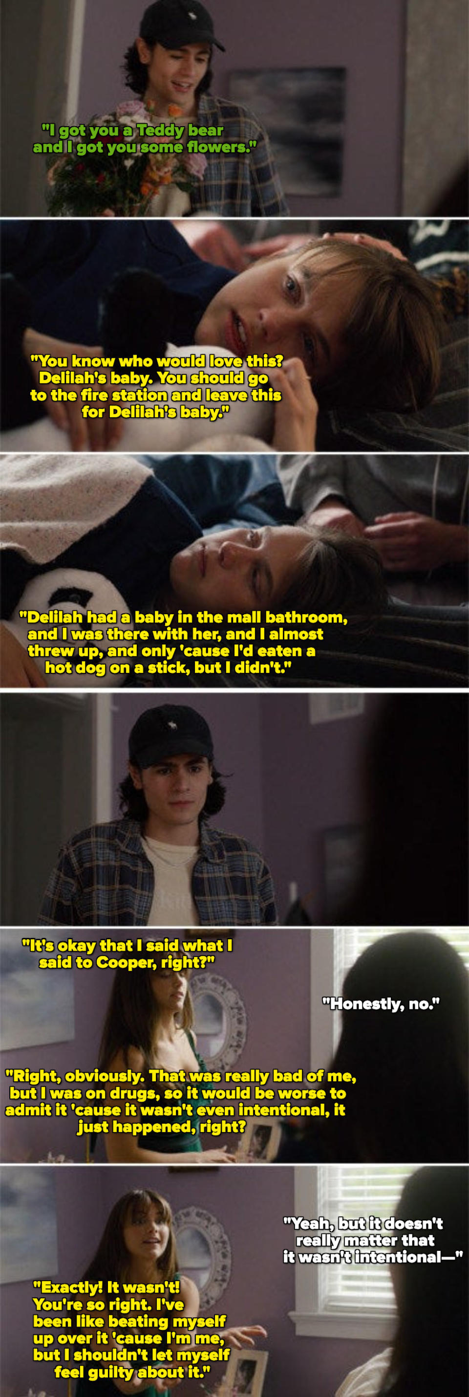 stills from the show where Delilah and Naomi and Cooper are talking about Delilah's baby