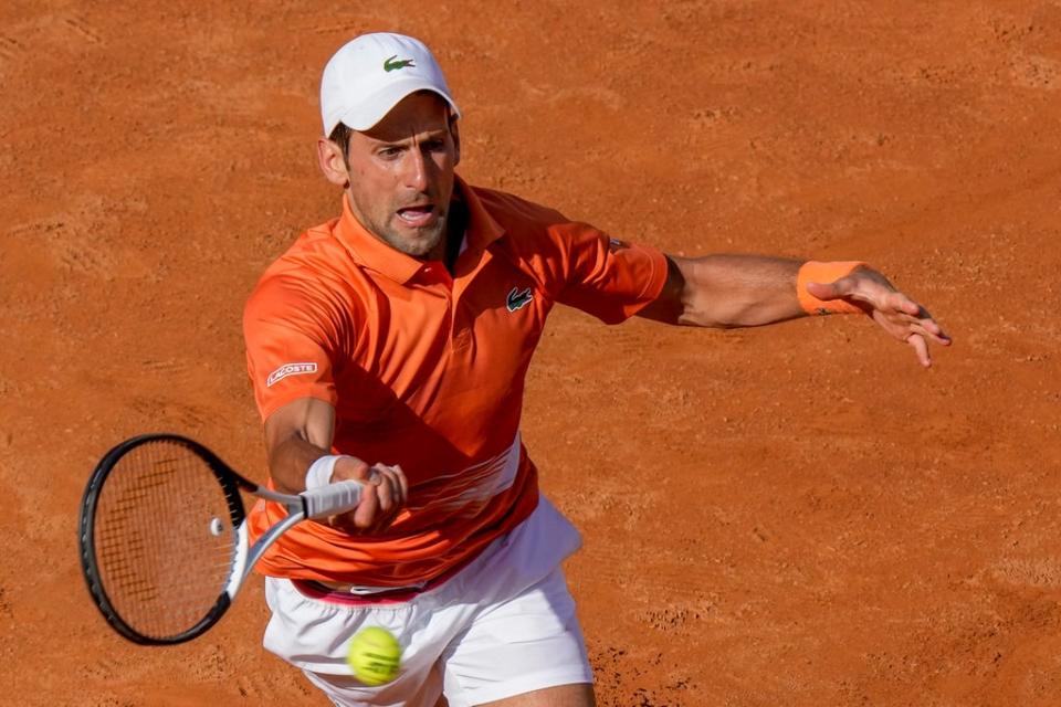 Novak Djokovic beat Aslan Karatsev in round two of the Internazionali BNL D’Italia in Rome. (Andrew Medichini/AP) (AP)