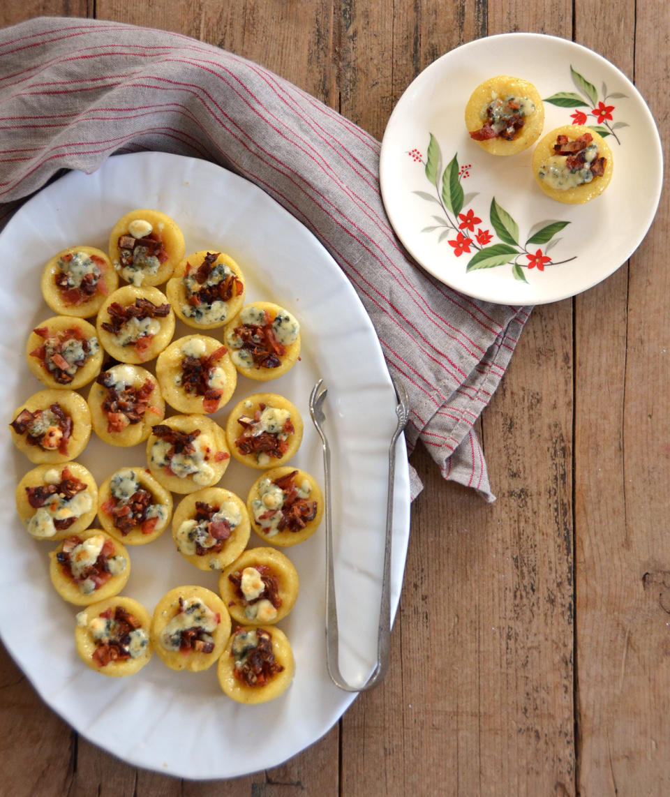 Polenta Bites With Bacon, Dates, and Blue Cheese