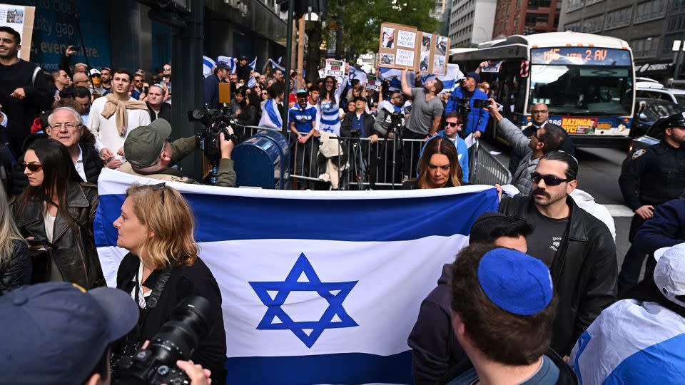Pro-Israel demonstrators rally outside the Consulate General of Israel on October 9 in New York City. - NDZ/STAR MAX/IPx/AP