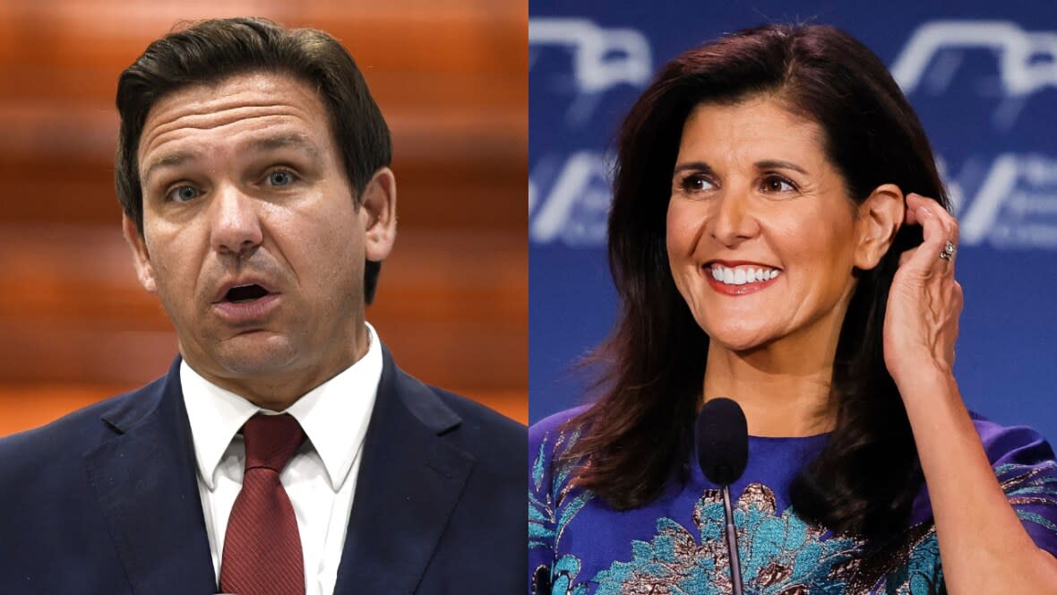(L-R) Potential Republican 2024 presidential candidates Florida Gov. Ron DeSantis and former U.S. Ambassador to the United Nations Nikki Haley. (Photo: Getty Images)