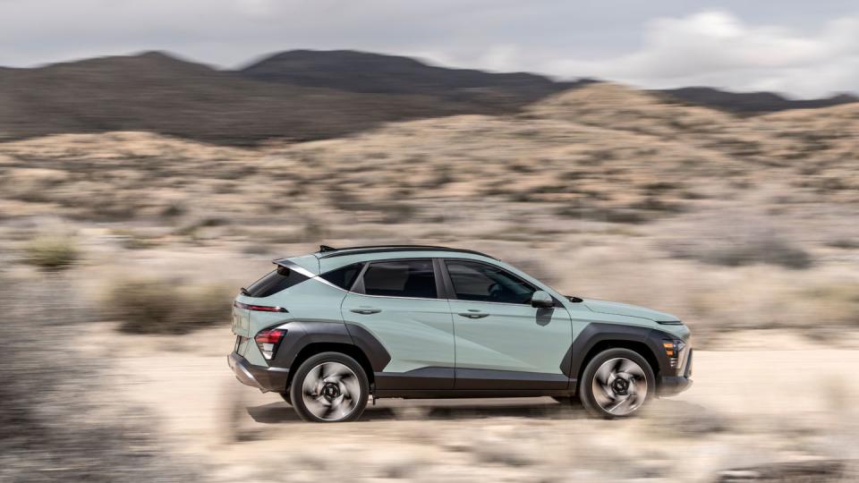 2024 hyundai kona in light green with white interior trim