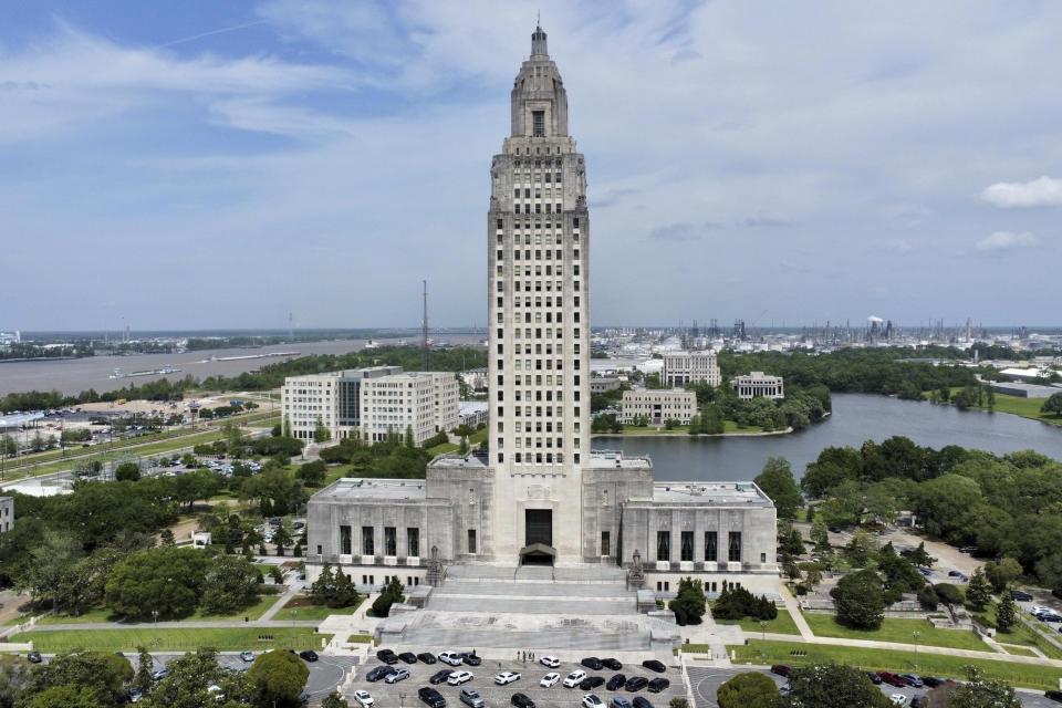 FILE - The Louisiana Capitol is seen, April 4, 2023, in Baton Rouge, La. A person found guilty of a sex crime against a child in Louisiana could soon be ordered to undergo surgical castration, in addition to prison time. Louisiana lawmakers gave final approval to a bill Monday, June 3, 2024 that would allow judges the option to sentence someone to surgical castration after the person has been convicted of certain aggravated sex crimes — including rape, incest and molestation — against a child younger than 13. (AP Photo/Stephen Smith, File)