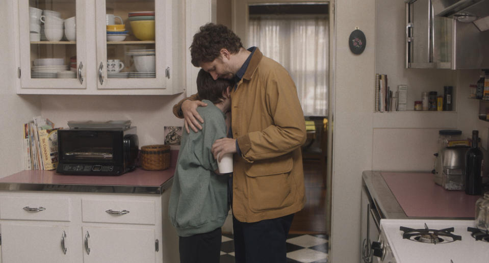 This image released by Variance Films shows Sophia Lillis, left, and Michael Cera in a scene from "The Adults." (Variance Films via AP)
