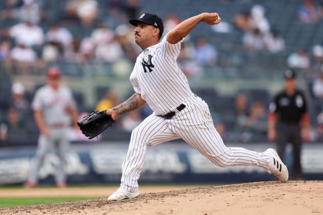 Nestor Cortes in action against the Angels on Thursday. (Photo: Dustin Satloff via Getty Images)