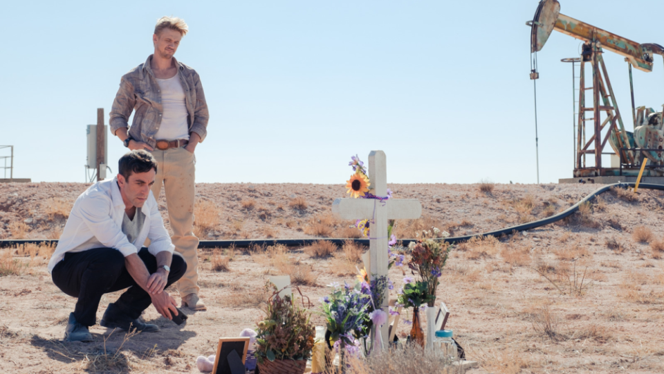 Novak and Boyd Holbrook, who plays the decease’s brother, in “Vengeance.”