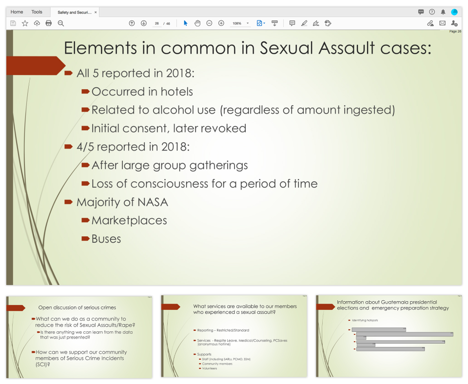 A Peace Corps volunteer whose rape was among the five highlighted in a 2019 staff presentation on crime prevention in Guatemala said her assault was mischaracterized. She said she never consented to sexual contact.