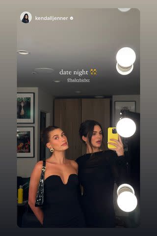 <p>Hailey Bieber/Instagram</p> Jenner posted a selfie with Bieber on their "date night" on Saturday