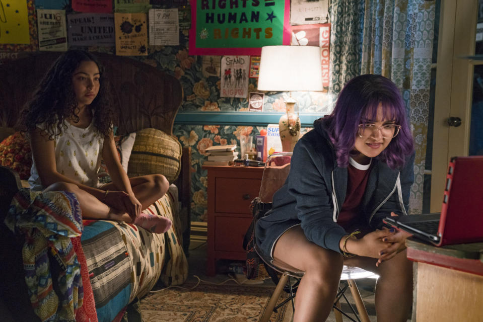 Allegra Acosta as Molly and Ariela Barer as Gert in <em>Marvel’s Runaways</em>. (Photo: Greg Lewis/Hulu)