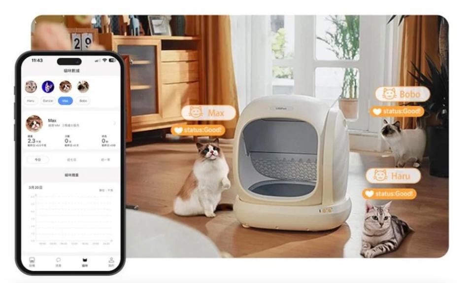 在智慧型手機上與貓砂機連線APP，啟動與貓咪的空間互動。(圖/UBPet Taiwan提供)