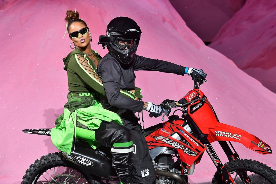 Remember when Rihanna rode a motorcycle during the Fenty Puma 2018 fashion show?