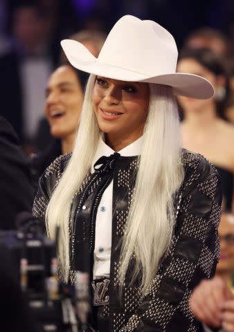 <p>Kevin Mazur/Getty Images for The Recording Academy</p> Beyoncé at the Grammy Awards in Los Angeles in February 2024