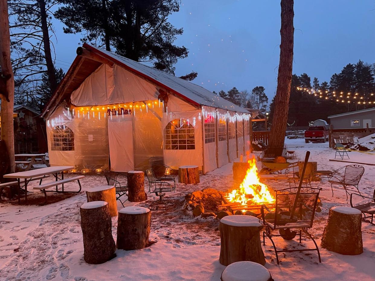 The Pines Restaurant, 5234 Highway 51, Mercer, closed its indoor dining space to focus on its outdoor bar that was built for snowmobilers who never came. The restaurant hosted a schnitzel night to try to attract patrons, and others in the area are similarly getting creative in order to keep their businesses afloat in this low-snow winter.