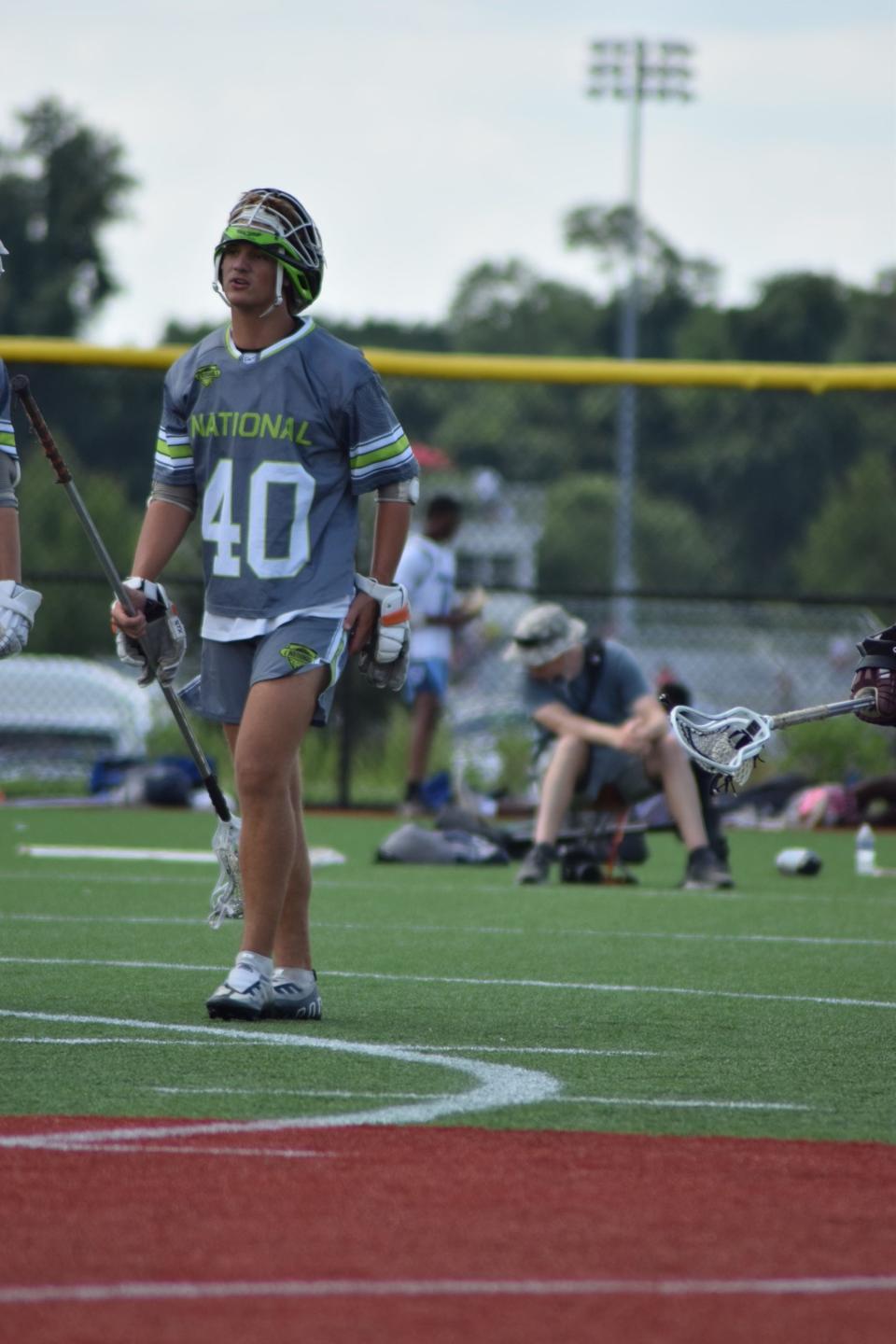 Lakeland's Ian Hobson, pictured here, competes in a lacrosse travel summer league at Blandair Park in Maryland July 11, 2023.
