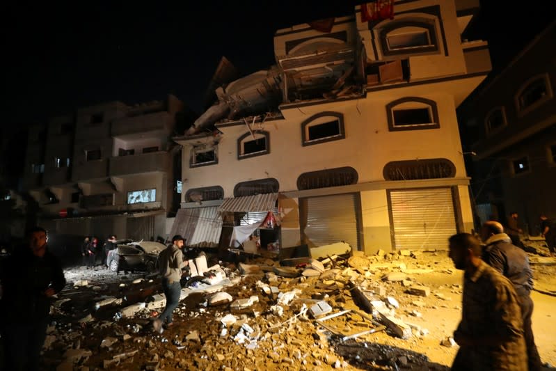 Home of Islamic Jihad field commander Baha Abu Al-Atta is seen after it was hit by an Israeli strike in Gaza City