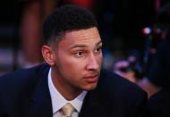 Jun 23, 2016; New York, NY, USA; Ben Simmons (LSU) before the first round of the 2016 NBA Draft at Barclays Center. Mandatory Credit: Brad Penner-USA TODAY Sports
